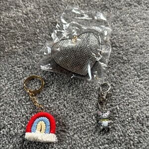 Silver Heart and Rainbow‎ Keychain Set